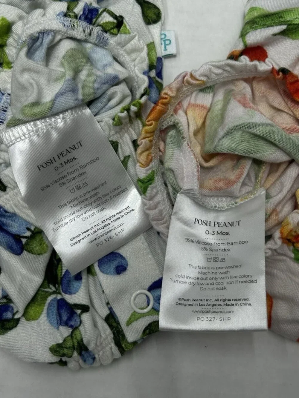 Posh Peanut bubble rompers Sleeveless LOT OF 2 Bamboo 0-3 months Fruit Prints